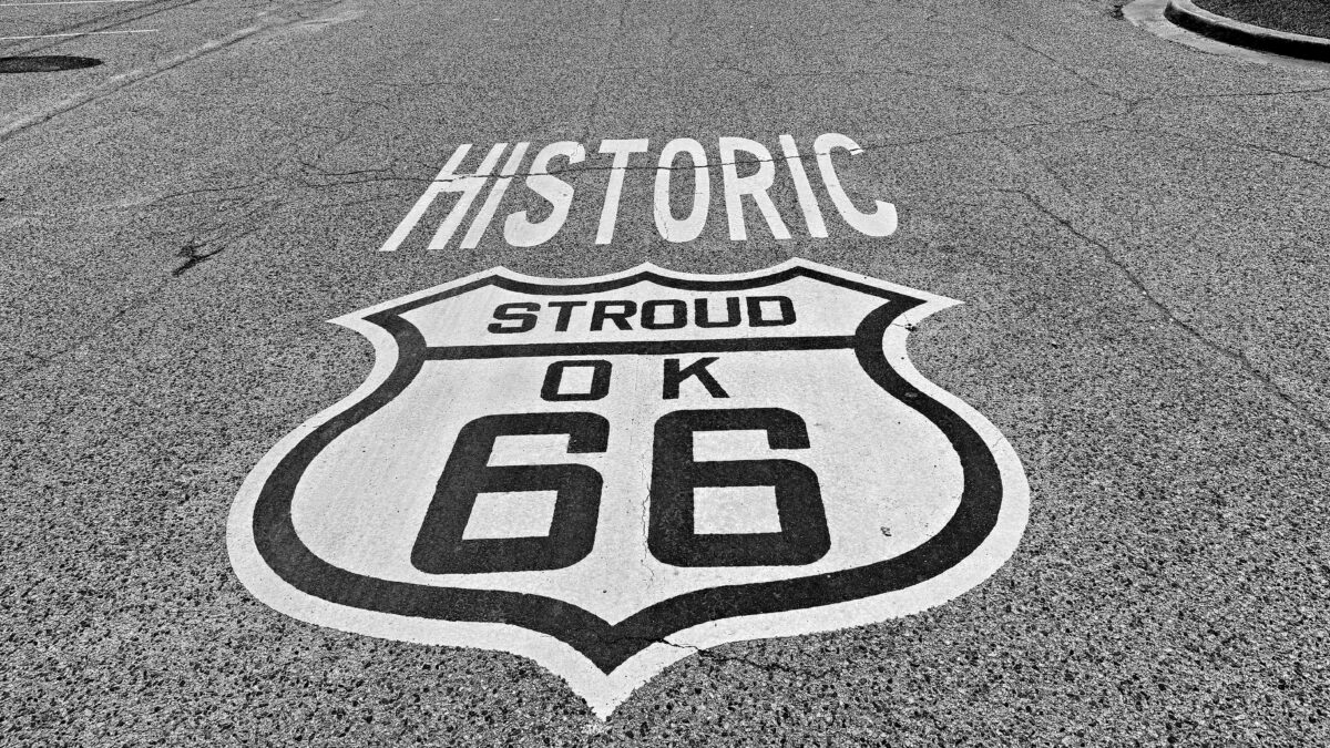 The Historic Route 66 road shield in Stroud, Oklahoma