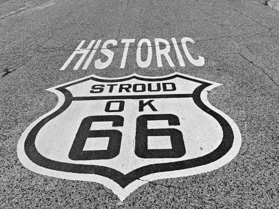 The Historic Route 66 road shield in Stroud, Oklahoma